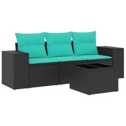 Ensemble de canapé de jardin 4 pcs avec coussins noir résine tressée 626675626675