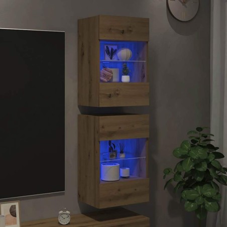 Meubles muraux avec lumières LED pour TV 2 pcs chêne artisanal 626704626704