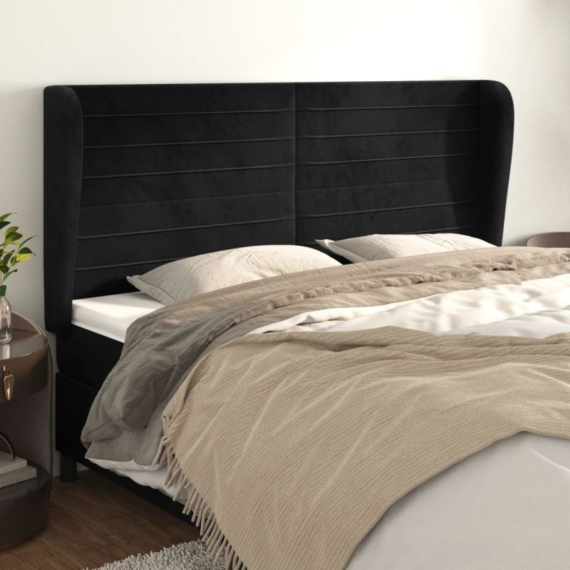 Tête de lit avec oreilles Noir 203x23x118/128 cm Velours 626731626731