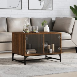 Table basse avec portes en verre chêne marron 68,5x50x50 cm 626740626740