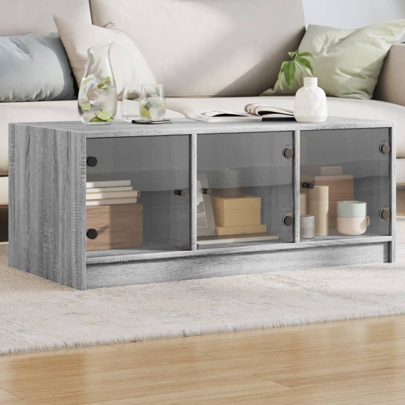 Table basse avec portes en verre sonoma gris 102x50x42 cm 626746626746