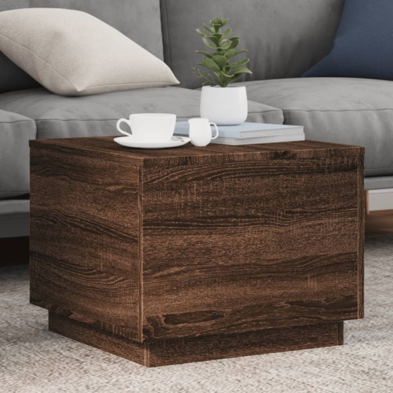 Table basse avec lumières LED chêne marron 50x50x40 cm 626752626752