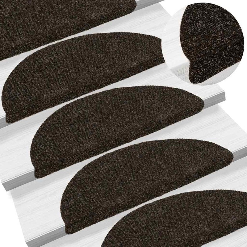 Tapis d'escalier auto-adhésifs 5 pièces 56 x 17 x 3 cm Marron foncé Demi-rond 626753626753