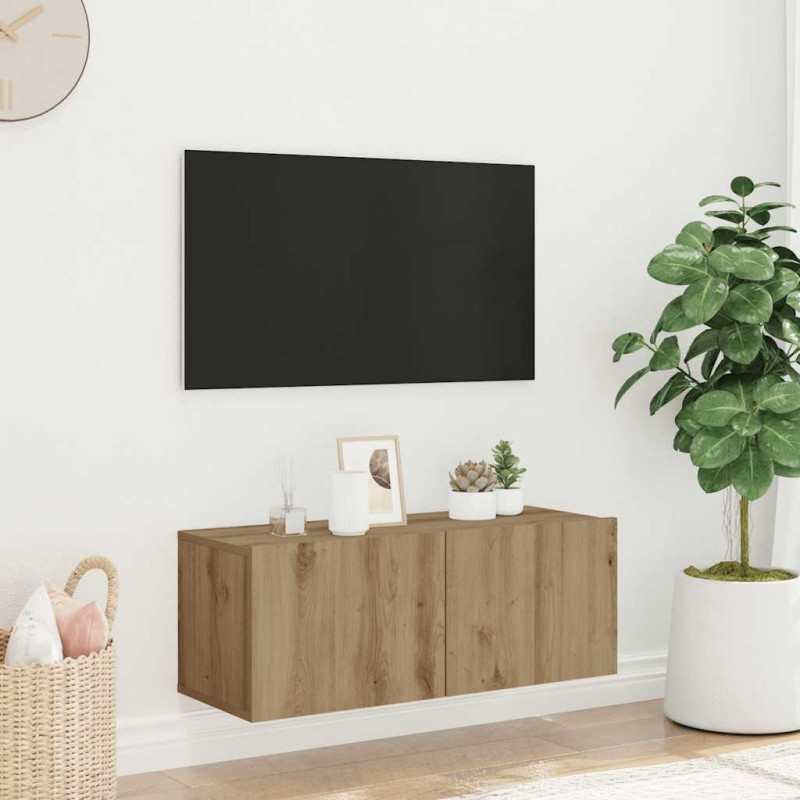 Meuble TV mural chêne artisanal 80x30x30 cm bois d'ingénierie 626796626796