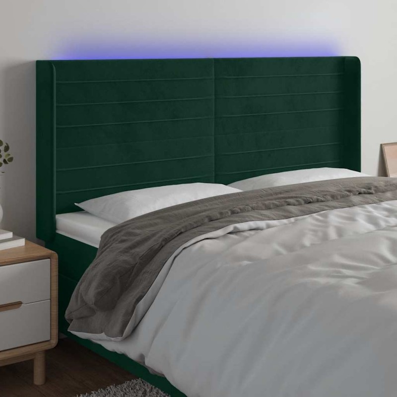 Tête de lit à LED Vert foncé 203x16x118/128 cm Velours 626813626813