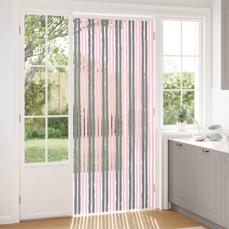 Rideau anti-insectes en chenille Gris Argent et Rose 626850626850