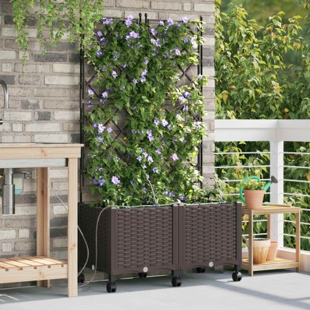 Porte-plante de jardin avec irrigation et roues 2 pc Marron PP 626894626894