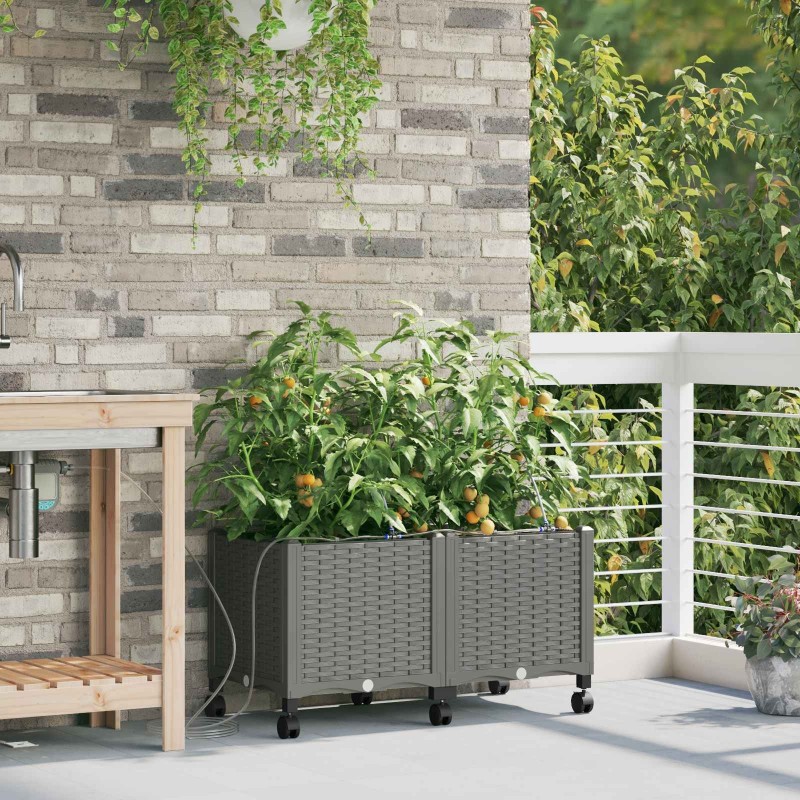 Porte-plante de jardin avec irrigation et roues 2 pc Gris clair 626927626927