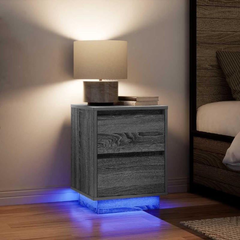 Tables de chevet avec lumières LED 2pcs sonoma gris 38x34x50 cm 626951626951