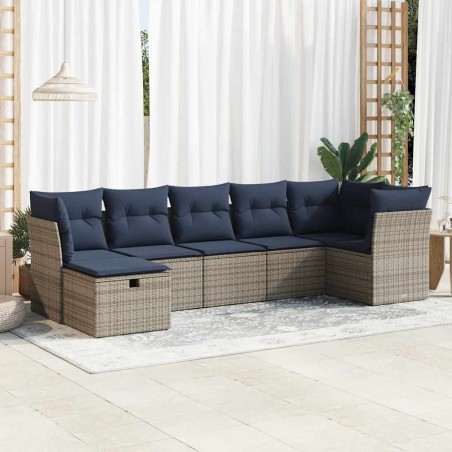 Salon de jardin avec coussins 7 pcs gris résine tressée 626970626970