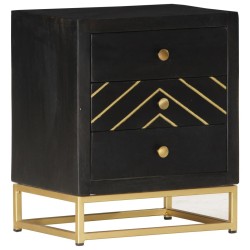 Table de chevet Noir et doré 40x30x50cm Bois de manguier massif 626978626978