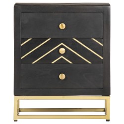 Table de chevet Noir et doré 40x30x50cm Bois de manguier massif 626978626978