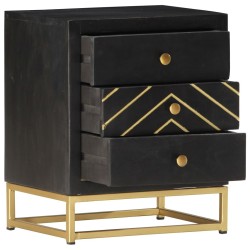 Table de chevet Noir et doré 40x30x50cm Bois de manguier massif 626978626978