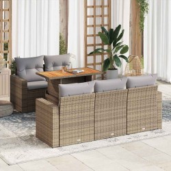 Salon de jardin avec coussins 6 pcs beige résine tressée 626989626989