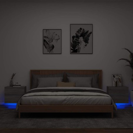 Tables de chevet murales avec lumières LED 2 pcs sonoma gris 627034627034