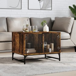 Table basse avec portes en verre chêne fumé 68,5x50x50 cm 627039627039