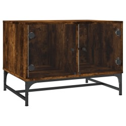 Table basse avec portes en verre chêne fumé 68,5x50x50 cm 627039627039