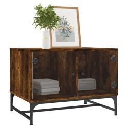 Table basse avec portes en verre chêne fumé 68,5x50x50 cm 627039627039