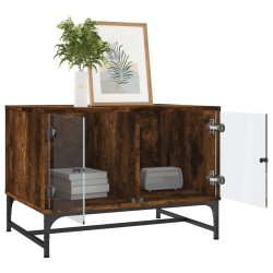 Table basse avec portes en verre chêne fumé 68,5x50x50 cm 627039627039