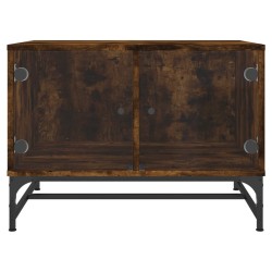 Table basse avec portes en verre chêne fumé 68,5x50x50 cm 627039627039