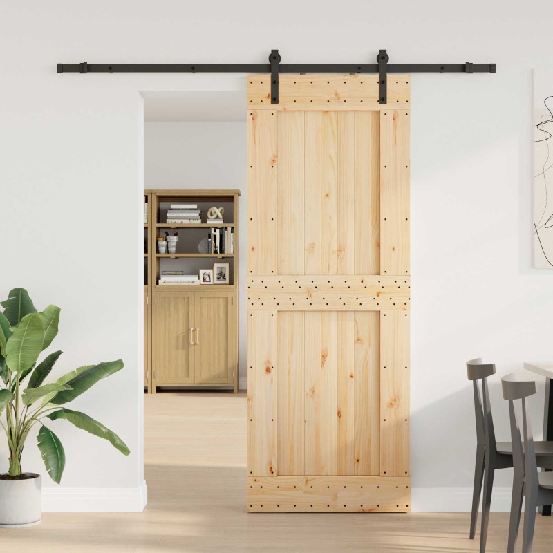 Porte coulissante NARVIK Naturel et noir 85 x 210 cm (213,5 cm) 627072627072
