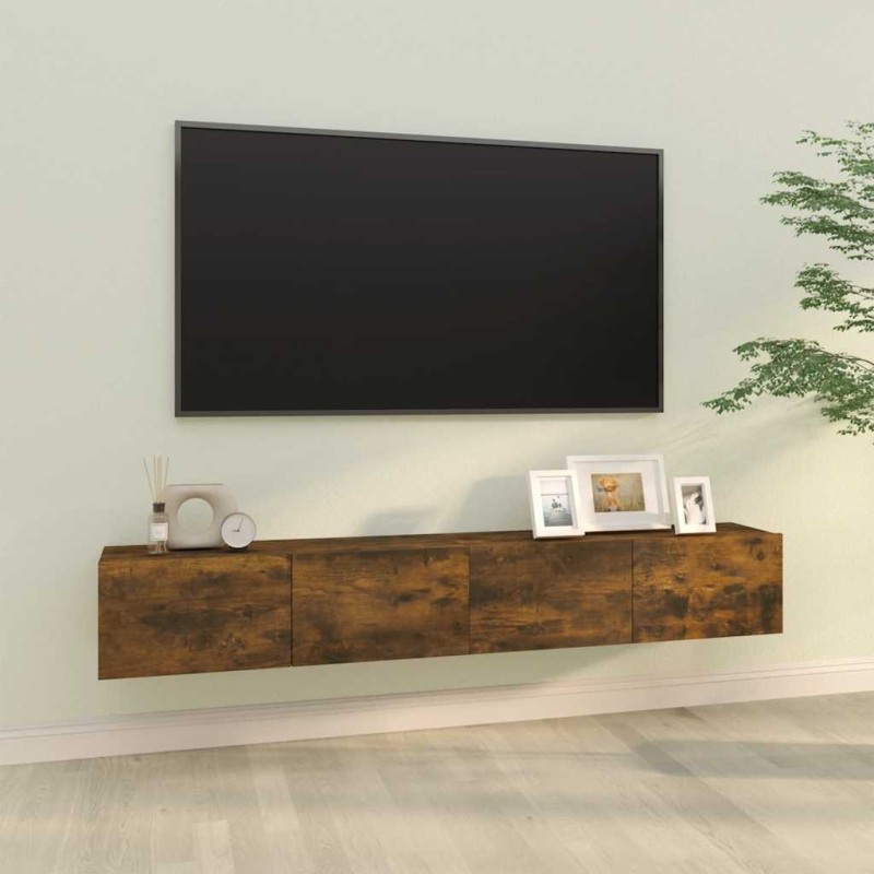 Meubles TV muraux 2pcs chêne fumé 100x30x30cm bois d'ingénierie 627074627074
