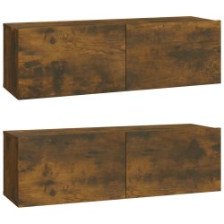 Meubles TV muraux 2pcs chêne fumé 100x30x30cm bois d'ingénierie 627074627074