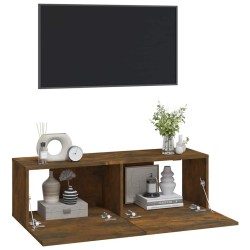 Meubles TV muraux 2pcs chêne fumé 100x30x30cm bois d'ingénierie 627074627074