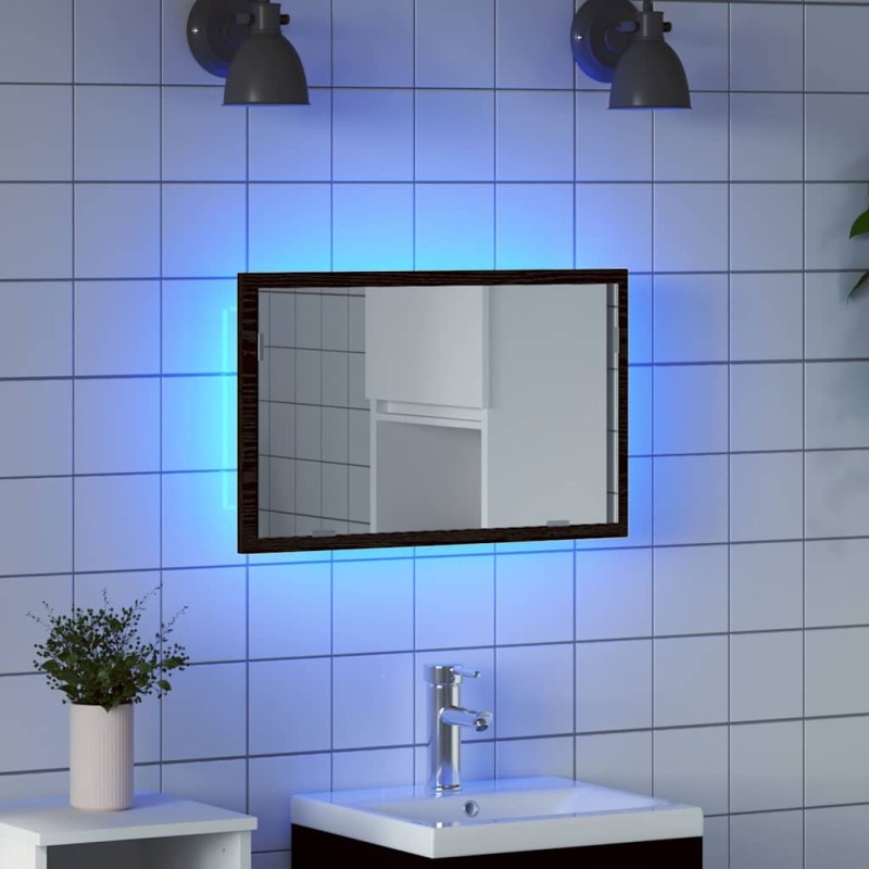 Miroir de salle de bain avec éclairage LED en chêne noir 60 x 8,5 x 37 cm 627079627079