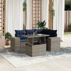 Ensemble de canapé de jardin 5 pcs avec coussins gris résine tressée 627082627082