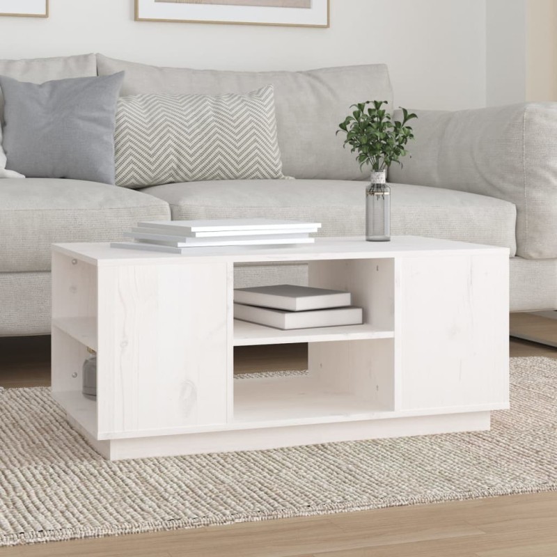 Table basse Blanc 90x49x40,5 cm Bois massif de pin 627102627102