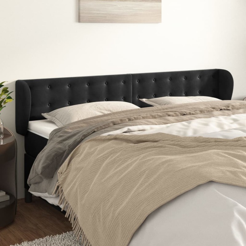 Tête de lit avec oreilles Noir 203x23x78/88 cm Velours 627141627141