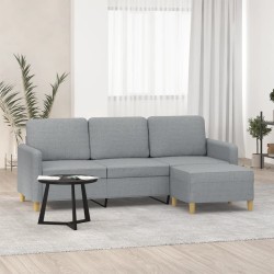 Canapé à 3 places avec repose-pieds Gris clair 180 cm Tissu 627151627151
