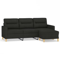 Canapé à 3 places avec repose-pieds Noir 180 cm Tissu 627156627156