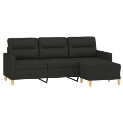 Canapé à 3 places avec repose-pieds Noir 180 cm Tissu 627156627156