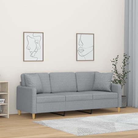 Canapé 3 places avec oreillers gris clair 180 cm tissu 627166627166