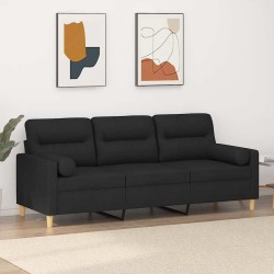 Canapé 3 places avec oreillers décoratifs noir 180 cm tissu 627183627183