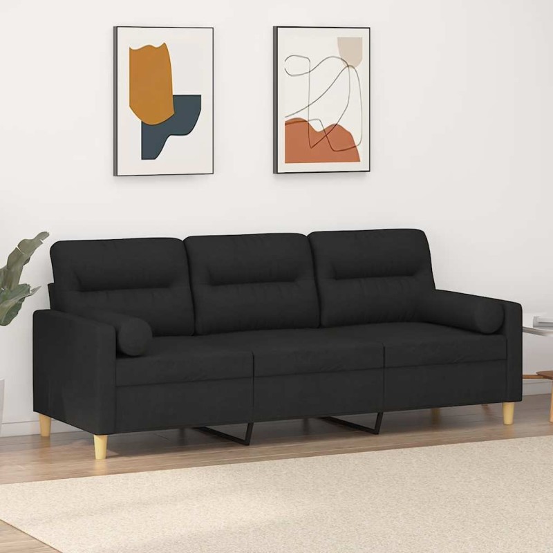 Canapé 3 places avec oreillers décoratifs noir 180 cm tissu 627183627183