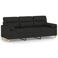 Canapé 3 places avec oreillers décoratifs noir 180 cm tissu 627183627183