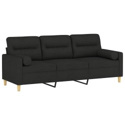 Canapé 3 places avec oreillers décoratifs noir 180 cm tissu 627183627183