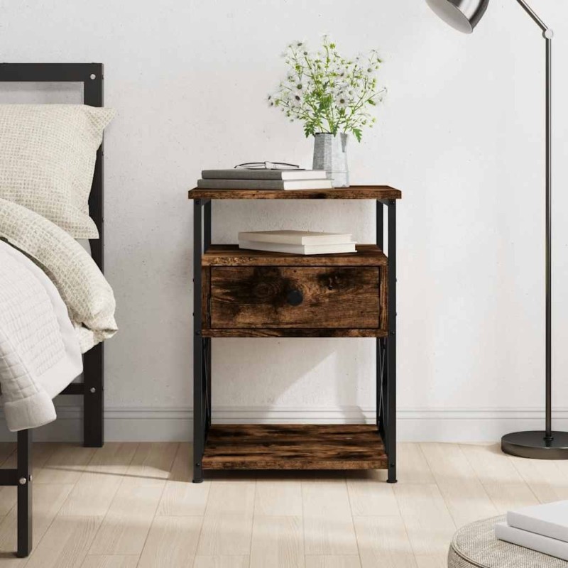 Table de chevet chêne fumé 40x42x55 cm bois d'ingénierie 627265627265