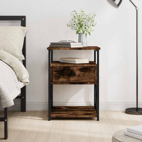 Table de chevet chêne fumé 40x42x55 cm bois d'ingénierie 627265627265