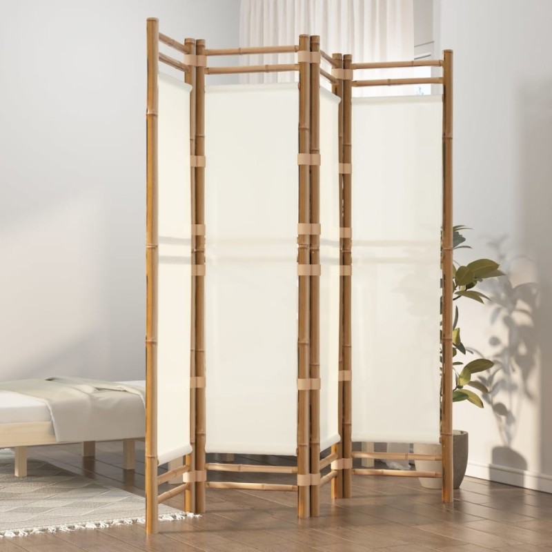 Cloison de séparation pliante 4 panneaux 160 cm Bambou et toile 627280627280