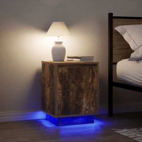 Tables de chevet avec lumières LED 2 pcs chêne fumé 38x34x50 cm 627314627314