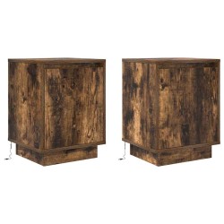 Tables de chevet avec lumières LED 2 pcs chêne fumé 38x34x50 cm 627314627314