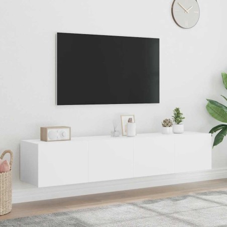 Meubles TV muraux avec lumières LED 2 pcs blanc 80x35x31 cm 627342627342