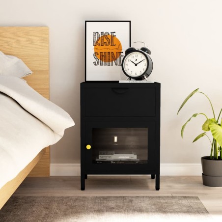 Table de chevet Noir 40x30x54,5 cm Acier et verre 627366627366