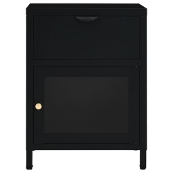 Table de chevet Noir 40x30x54,5 cm Acier et verre 627366627366