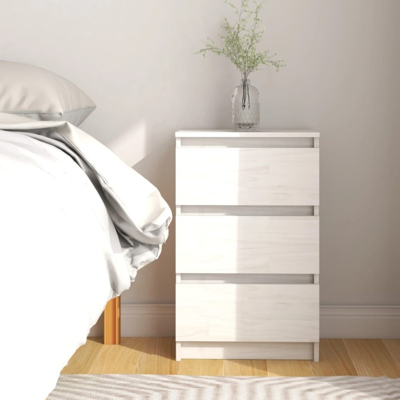 Table de chevet Blanc 40x29,5x64 cm Bois de pin solide 627369627369