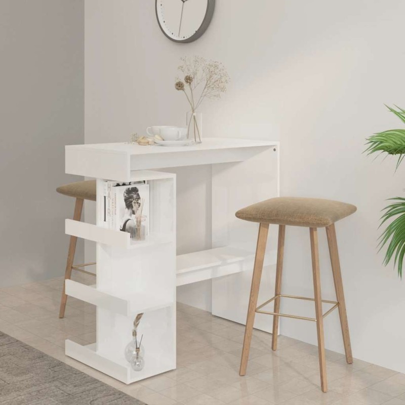Table de bar étagère de rangement Blanc brillant 100x50x101,5cm 627379627379